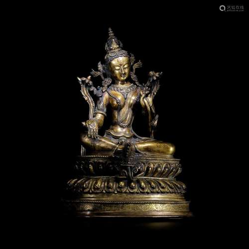 Gilt bronze at ease avalokitesvara  from the Qing dynasty