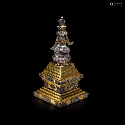 Gilded with bronze crystal stupa covered  bowls   from the Q...