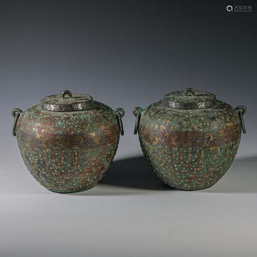 A group of copper and gold small pots from the Qing Dynasty