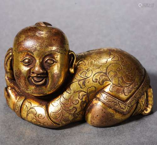 Gilded bronze boy of Sanxitang paperweight