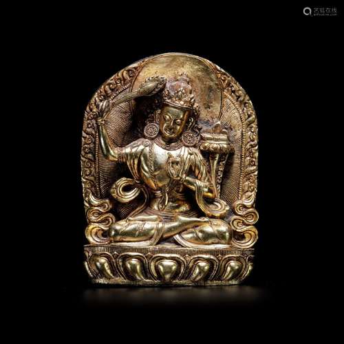 Gilt bronze niche of Manjusri Bodhisattva