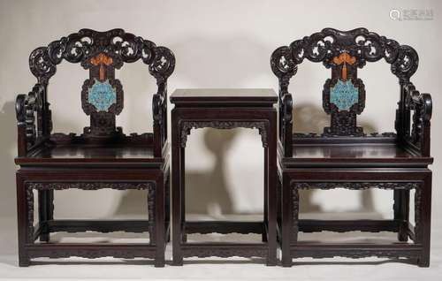 A pair of red sandalwood Taiji chair