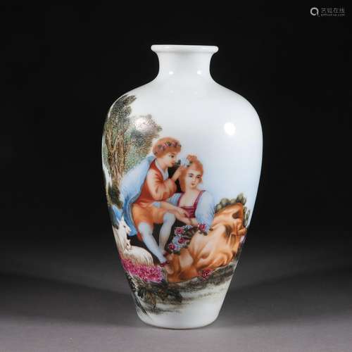 Enamel painted western figure plum bottle