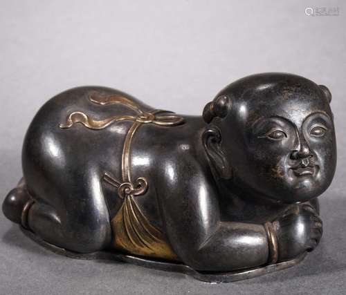 Partial gilt silver made the Child incense box