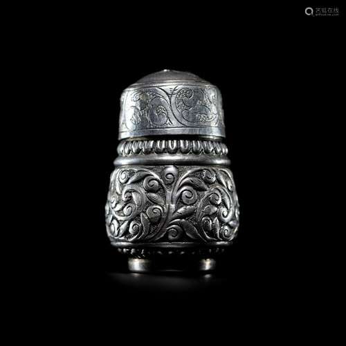 Wrapped branch lotus pattern Solid silver bottle from India