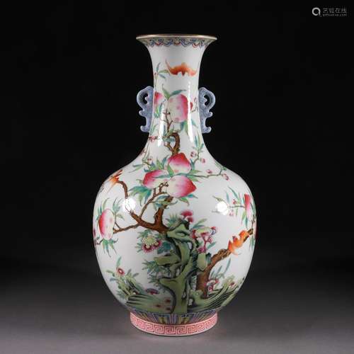 Pastel gold tracing amphora for longevity  from the Qing dyn...