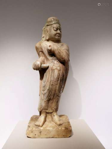 A MARBLE STONE CARVING OF GUARDIAN.NORTHERN QI PERIOD