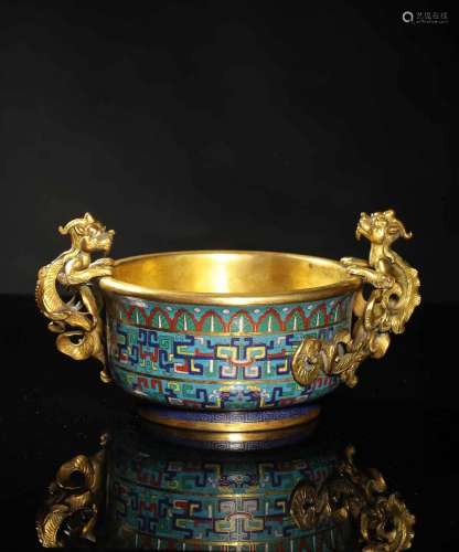 A CLOISONNE ENAMEL 'DRAGON' CENSER.MARK OF QIANLONG