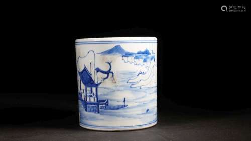 A BLUE AND WHITE BRUSHPOT.BITONG