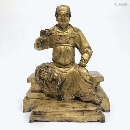 A GILT-BRONZE FIGURE OF GUANGONG