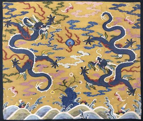 AN IMPERIAL YELLOW GROUND KESI 'DRAGON' PANEL.QING DYNASTY