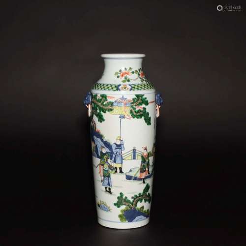 A WUCAI CYLINDRICAL VASE.MARK OF GUANXU