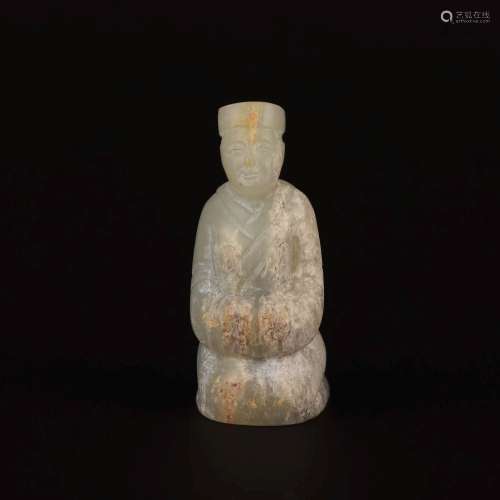 A CARVED WHITE JADE FIGURE.HAN DYNASTY