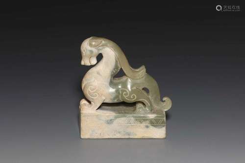 A CARVED JADE 'BEAST' SEAL.HAN DYNASTY