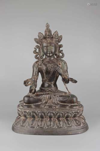 A BRONZE FIGURE OF GUANYIN.MING DYNASTY