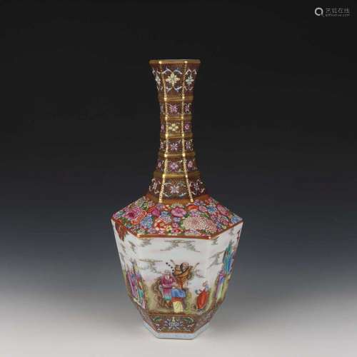 AN ENAMELLED 'LUOHAN' VASE.MARK OF QIANLONG