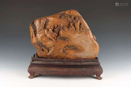 A CARVED SOAPSTONE LUOHAN MOUNTAIN