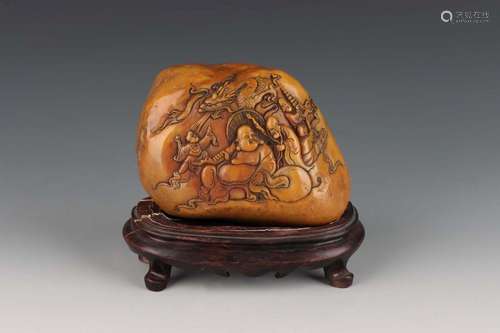 A CARVED SOAPSTONE LUOHAN MOUNTAIN