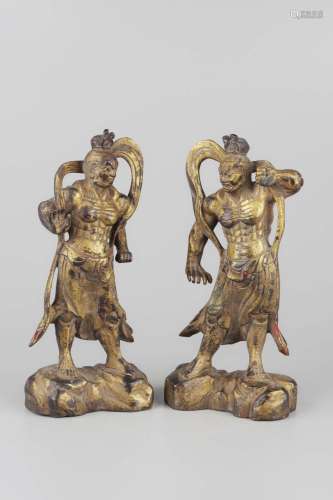 A PAIR OF GILT-BRONZE FIGURE OF KING OF HEAVEN.TANG DYNASTY