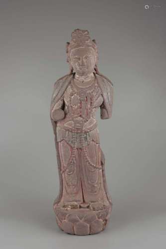 A STONE CARVING OF STANDING BODHASATTVA.TANG DYNASTY