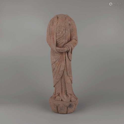 A STONE CARVING OF STANDING BODHASATTVA.TANG DYNASTY