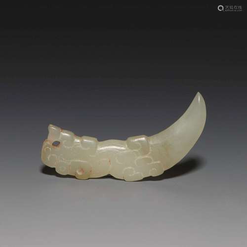 A CARVED WHITE JADE  PENDANT.WARRING STATES PERIOD