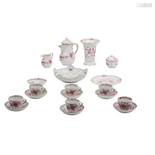 MEISSEN 19-piece mocha service 'Indian Purple', mostly 2nd c...