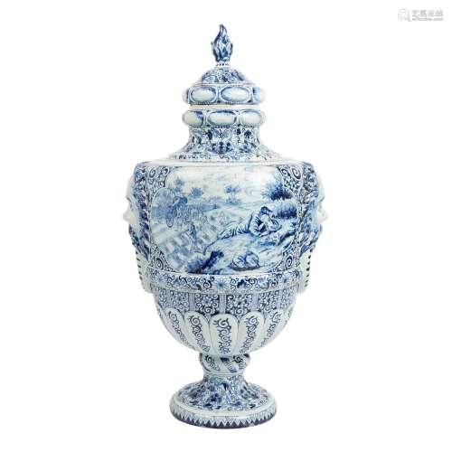 Large faience lidded vase, probably 18th century.