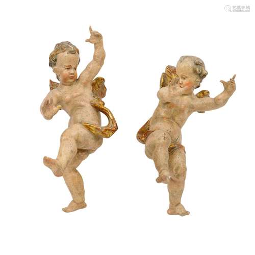 PAIR OF FLOATING ANGELS IN BAROQUE STYLE,