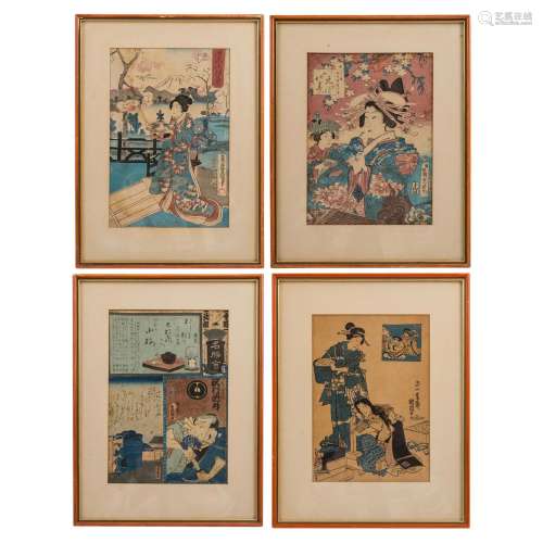 Set of woodblock prints 4 pcs, JAPAN: