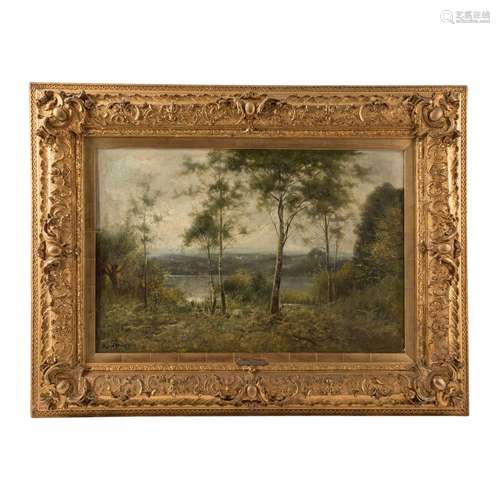 SEEWEIS, L. (XX), "Glade with birch trees and lake view...