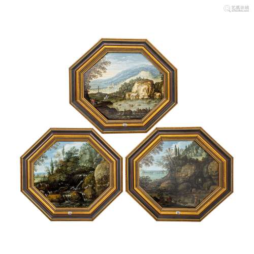 RYCKAERT, MARTEN (Antwerp 1587-1631), 3 landscapes with peop...