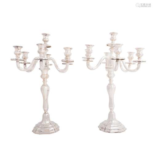 GERMAN Pair of large silver candlesticks, 7-flame, 800, 20th...