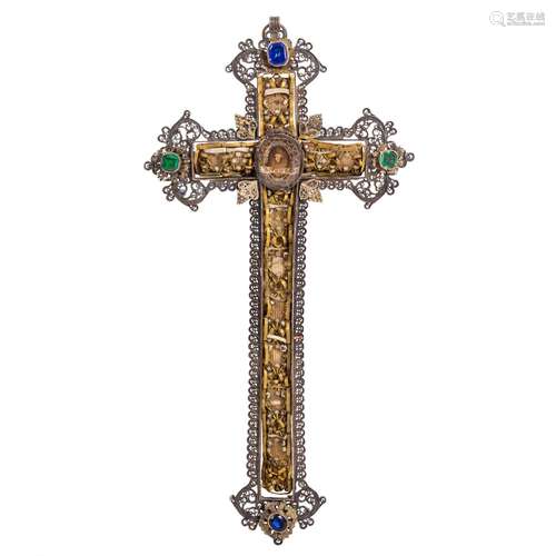 FILIGREE RELIQUARY CROSS WITH MONASTERY WORK,