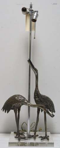 Midcentury Silvered Metal Heron Lamp.