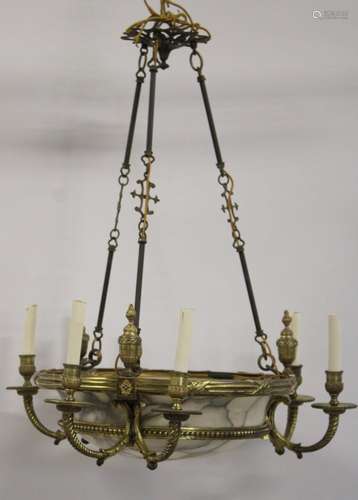 Bronze & Alabaster Chandelier 6 Light