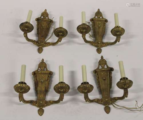 Set of 4 Gilt Metal Art Deco Sconces.