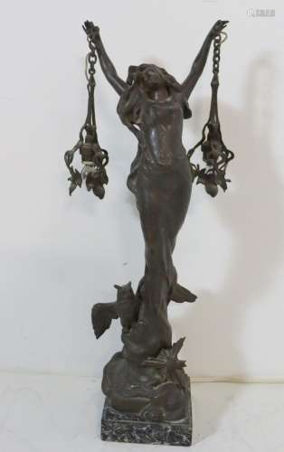 Art Nouveau Bronze Figural Lamp.