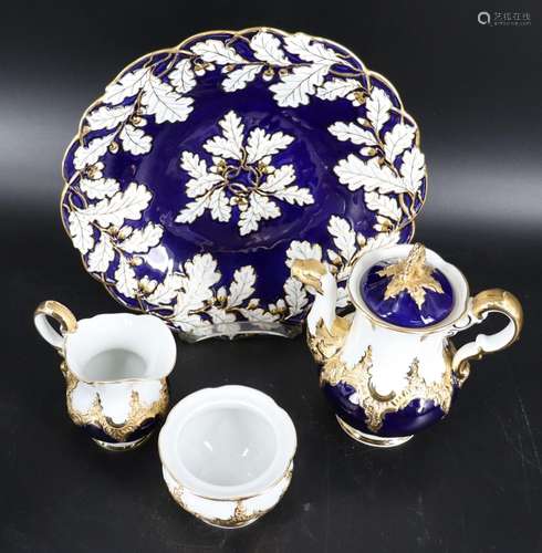 Meissen Cobalt & White Porcelain 4 Piece Set.