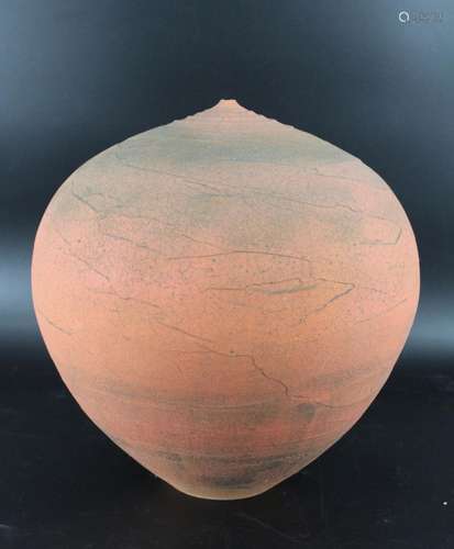 Large Organically Shaped Orange Vase.