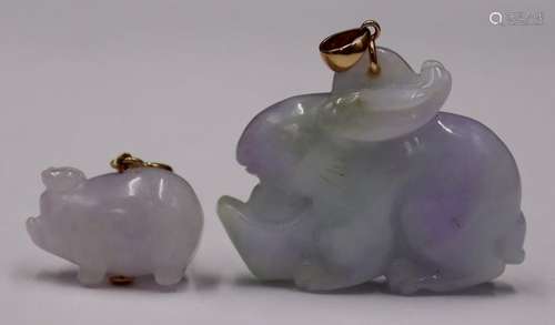 JEWELRY. (2) 14kt Gold Mounted Lavendar Jade