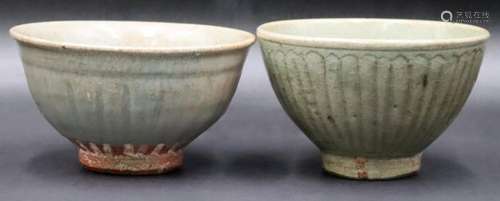 (2) Chinese Ming? Celadon Crackle Glaze Bowls.