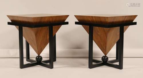 A Pair Of Ebonised Pyramid Style Side Tables.