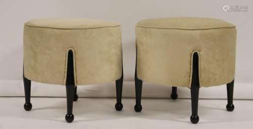 A Pair Of Poof Style Benches With Ebonised Legs.