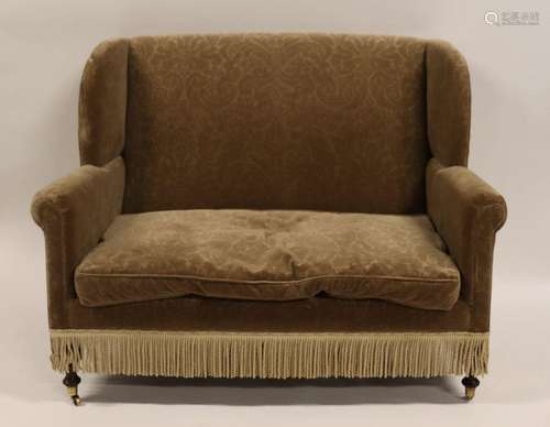 ABC Signed Velvet Upholstered High Back Settee