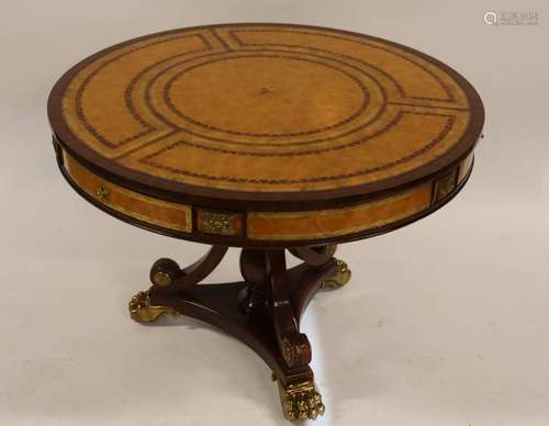 Maitland Smith Leathertop Drum Table.