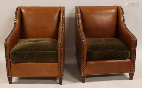 A Vintage Pair of Leather Upholstered & Studded