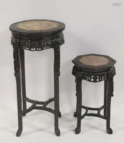 2 Finely Carved Chinese Hardwood Stands with