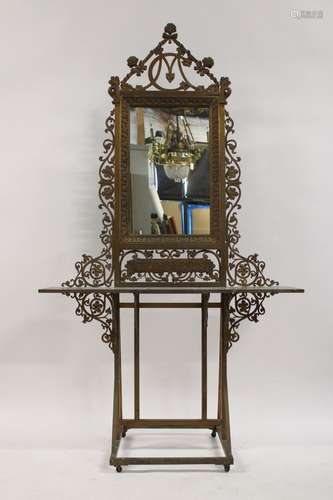 Ornate Victorian Gilt Metal Mirror on Stand.