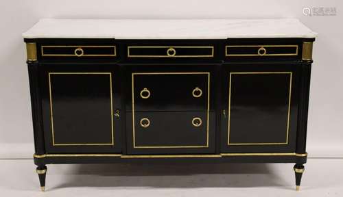 Fine Bronze Mounted Ebonised Marbletop Cabinet.